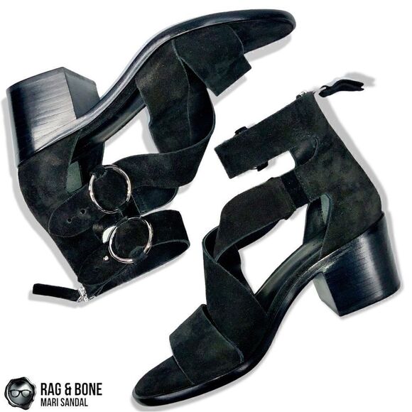 RAG & BONE MARI SUEDE STRAPPY SANDAL IN BLACK BLOCK HEEL LEATHER WOMEN’S SIZE 7 - Picture 11 of 12